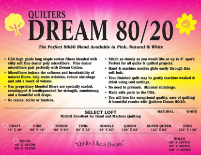 White 80/20 King 120"x122" Quilter's Dream Batting